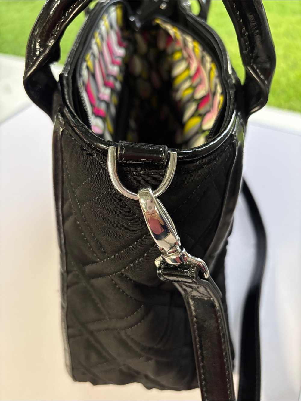 Vera Bradley Black Quilted Satchel with Patent Trim - Picture 9 of 11